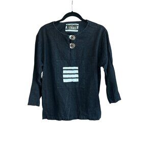 My Tribe Joy Burton Y2K Black Linen Boho Festival Top Size Small